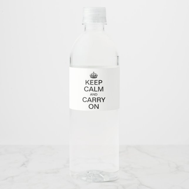 Personalized internet meme KEEP CALM and CARRY ON Water Bottle Label (Front)