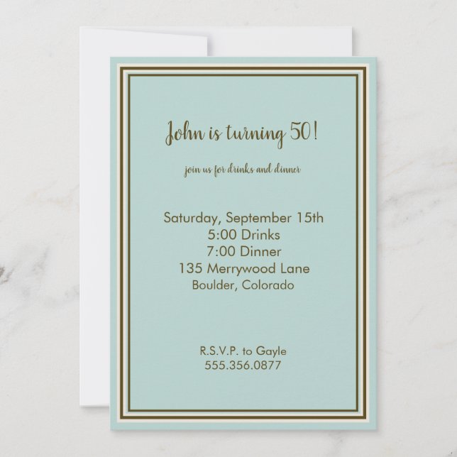 Personalized Invitation Brown and Aqua  (Front)