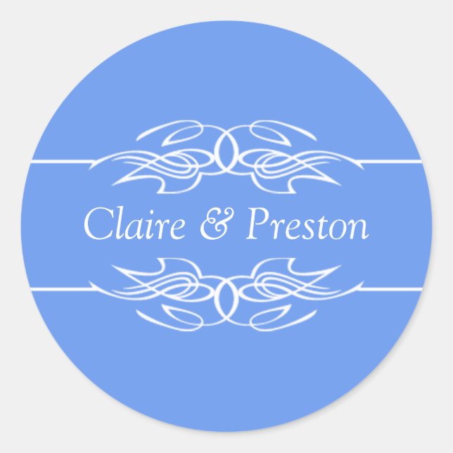 Personalized Invitation Cornflower Blue Classic Round Sticker (Front)
