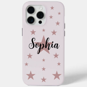 Personalized iPhone 15 Pro Max Case – Pink Stars