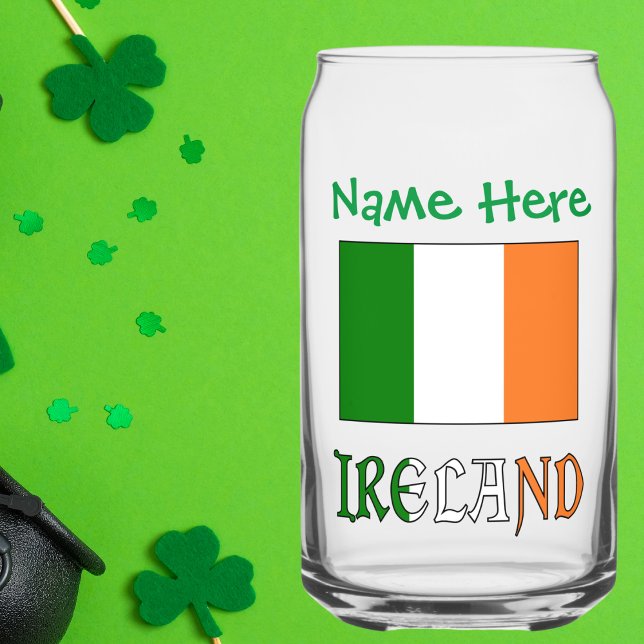 Personalized Ireland Flag Heritage Can Glass (Creator Uploaded)