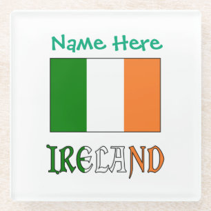 Personalized Ireland Flag Heritage Glass Coaster