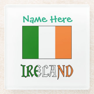 Personalized Ireland Flag Heritage Glass Coaster