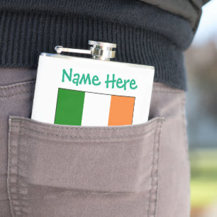 Personalized Ireland Flag Heritage Vinyl Hip Flask