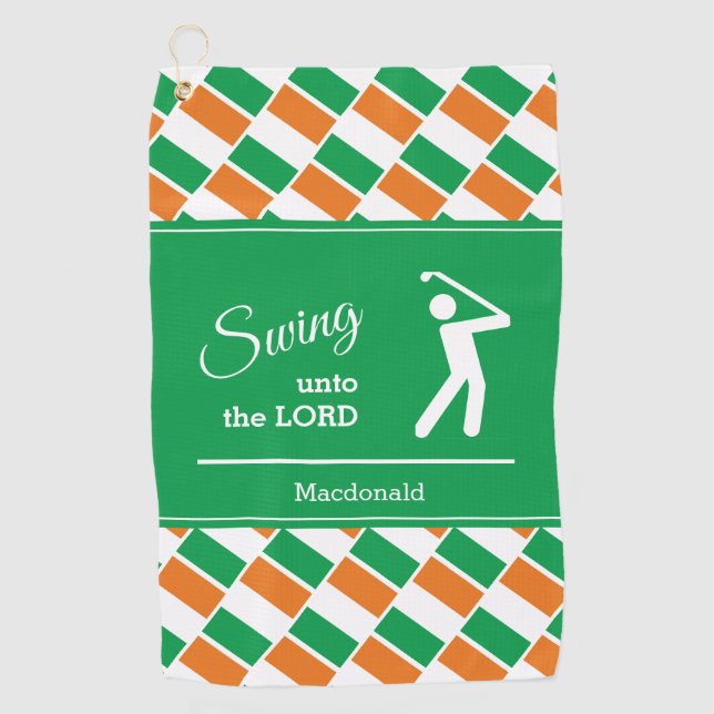 Personalized IRELAND FLAG Swing Unto The Lord Golf Towel (Front)