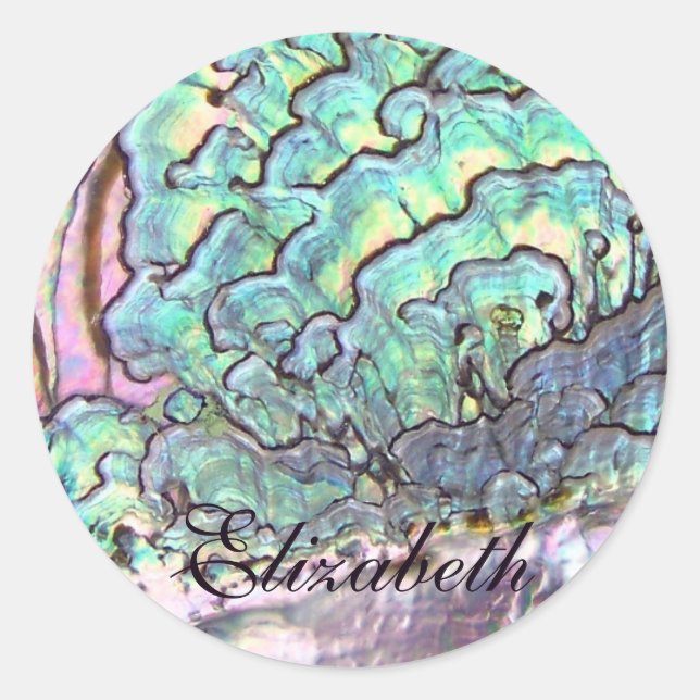 Personalized Iridescent Beautiful Natural Abalone Classic Round Sticker (Front)