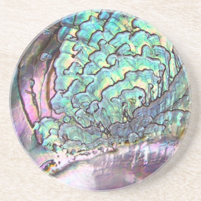 Personalized Iridescent Beautiful Natural Abalone Coaster (Front)