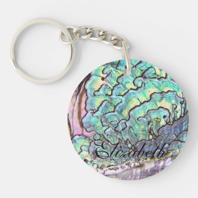 Personalized Iridescent Beautiful Natural Abalone Keychain (Front)