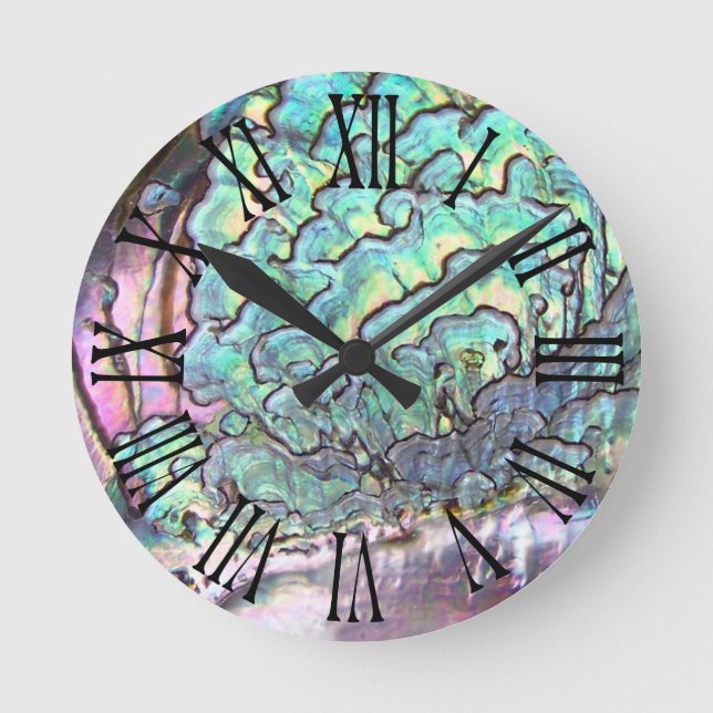 Personalized Iridescent Beautiful Natural Abalone Round Clock (Front)