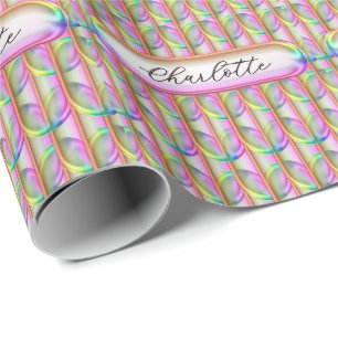 Personalized Iridescent Glass Custom Name Modern Wrapping Paper