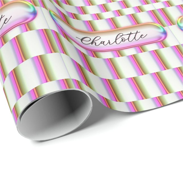 Personalized Iridescent Glass Custom Name Modern Wrapping Paper (Roll Corner)