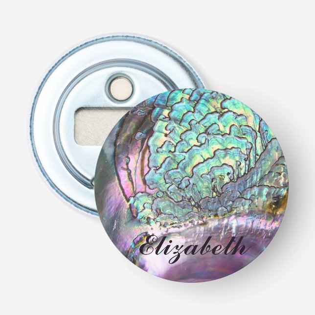 Personalized Iridescent Natural Abalone Name Bottle Opener (Front)