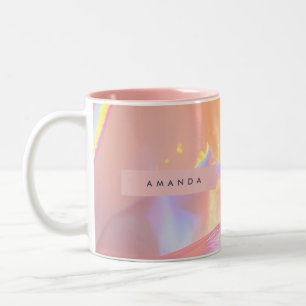 Personalized Iridescent Pastel Holographic Shine Two-Tone Coffee Mug