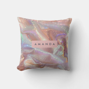 Personalized Iridescent Pastel Sparkle Satin Throw Pillow