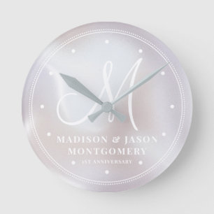Personalized Iridescent Pearl Wedding Anniversary Round Clock