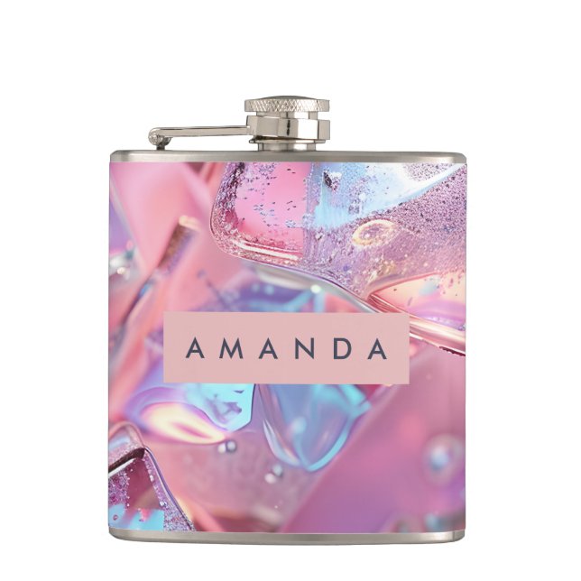 Personalized Iridescent Pink Ice with Shimmer Hip Flask (Front)