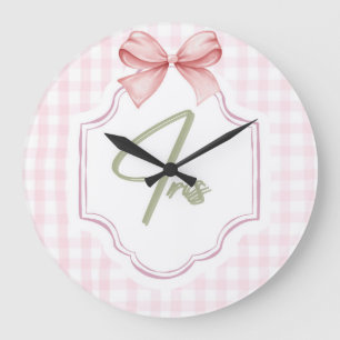 Personalized Iris Baby Girl Nursery Art Pink Bow Large Clock