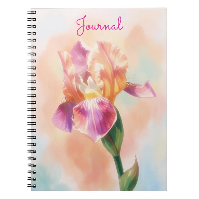 Personalized Iris Flower Pink Floral Art Journal (Front)