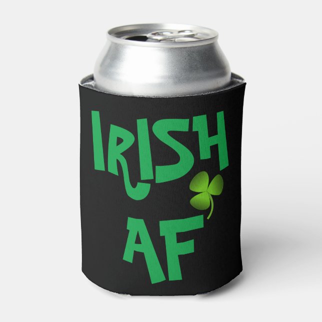 Personalized Irish AF Shamrock Black Can Cooler (Can Front)