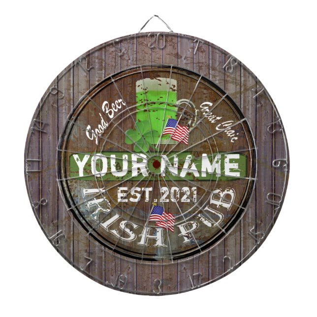 Personalized Irish American pub sign Dart Board (Front)