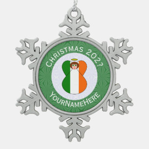 Personalized Irish Angel Christmas Flag Snowflake Pewter Christmas Ornament
