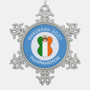 Personalized Irish Angel Hanukkah Flag Snowflake Pewter Christmas Ornament