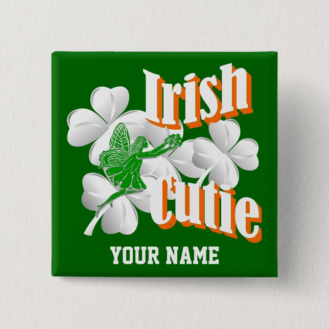 Personalized Irish cutie with fairy 2 Inch Square Button (Front)