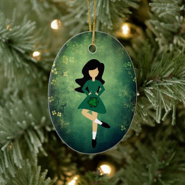 Personalized Irish Dance Black Hair Christmas Ceramic Ornament (Tree)