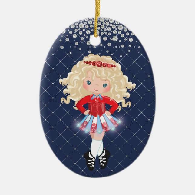 Personalized Irish Dance Blonde Girl Christmas  Ceramic Ornament (Front)