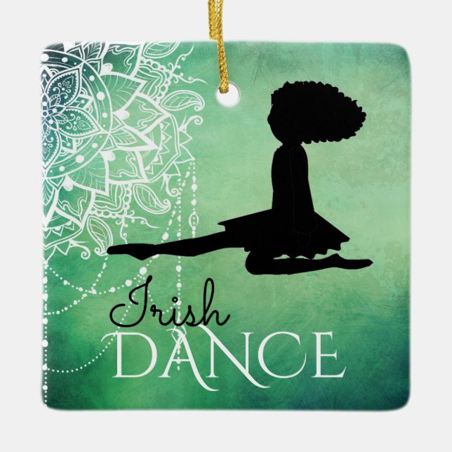 Personalized Irish Dance Green Mandala Christmas Ceramic Ornament (Front)