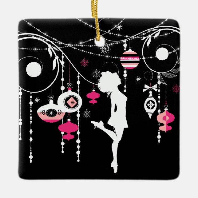 Personalized Irish Dance Pink Black Christmas Ceramic Ornament (Front)