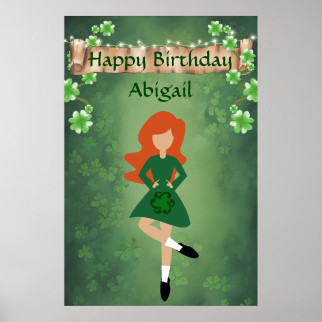 Personalized Irish Dance, Red Hair Happy Birthday Poster (Front)