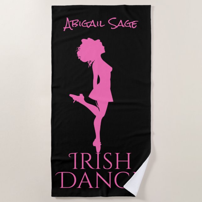Personalized Irish Dancer Black and Pink Dance Beach Towel (Front)