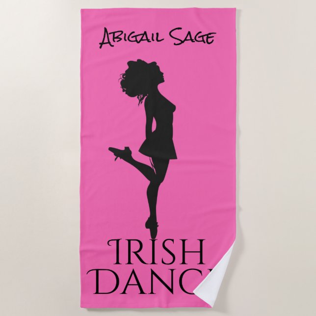 Personalized Irish Dancer Hard Shoe on Pink Dance Beach Towel (Front)