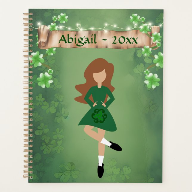 Personalized Irish Dancer with Brown Hair Dance Planner (Front)