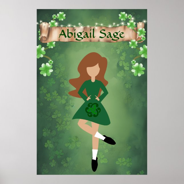Personalized Irish Dancer with Brown Hair Dance Poster (Front)