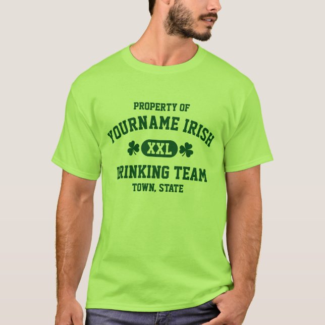 Personalized Irish Drinking Team St Patrick's Day T-Shirt (Front)