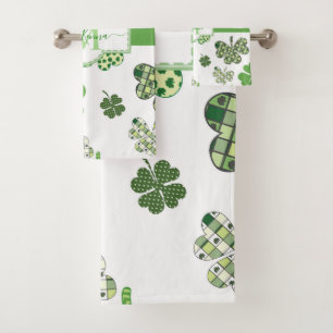 Personalized Irish Green Clover St Patrick's Bath Towel Set