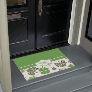 Personalized Irish Green Clover St Patricks Doormat