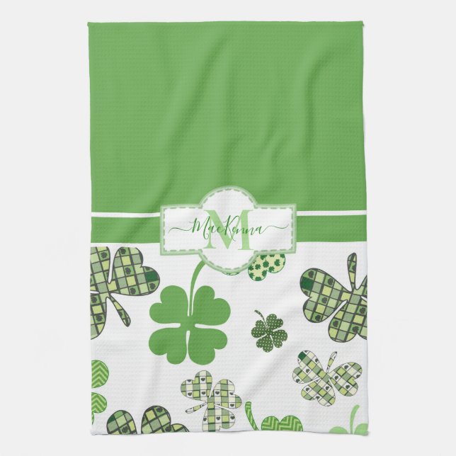 Personalized Irish Green Clover St Patricks Kitchen Towel (Vertical)