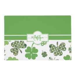 Personalized Irish Green Clover St Patricks Laminated Place Mat