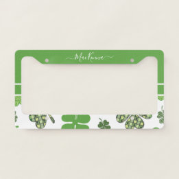 Personalized Irish Green Clover St Patricks License Plate Frame