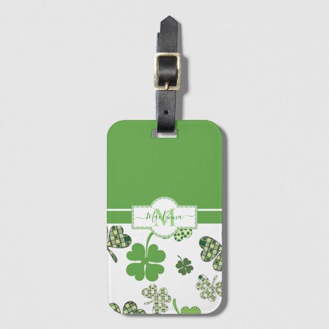 Personalized Irish Green Clover St Patricks Luggage Tag (Front Vertical)