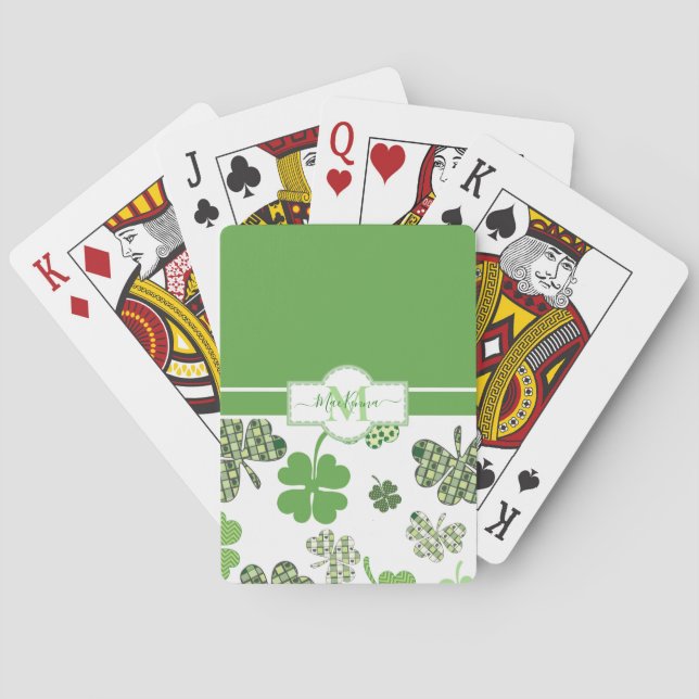 Personalized Irish Green Clover St Patricks Playing Cards (Back)
