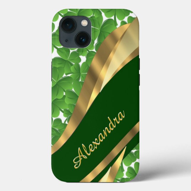 Personalized Irish green shamrock pattern Case-Mate iPhone Case (Back)