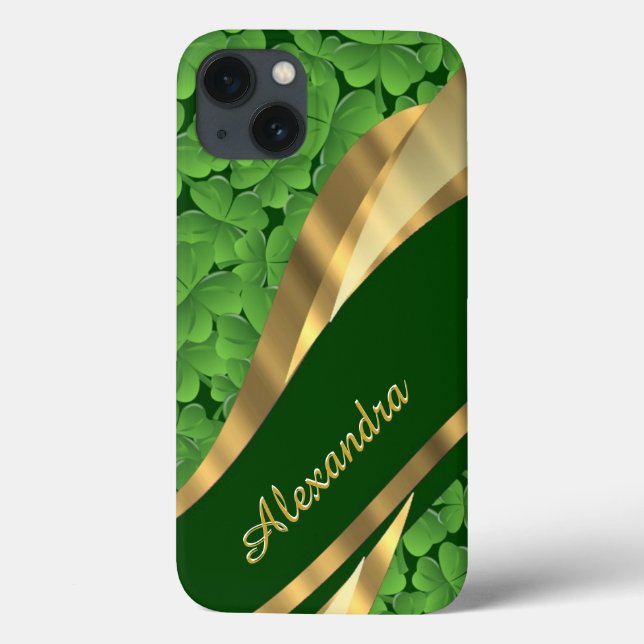 Personalized Irish green shamrock pattern Case-Mate iPhone Case (Back)