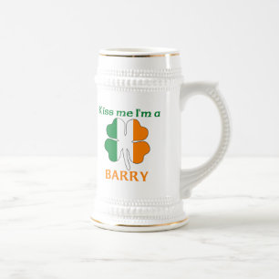 Personalized Irish Kiss Me I'm Barry Beer Stein