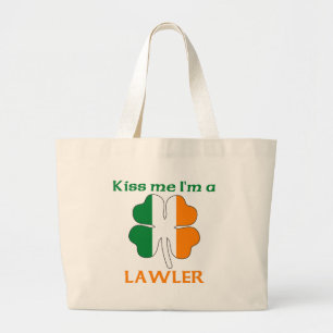 Personalized Irish Kiss Me I'm Lawler Large Tote Bag
