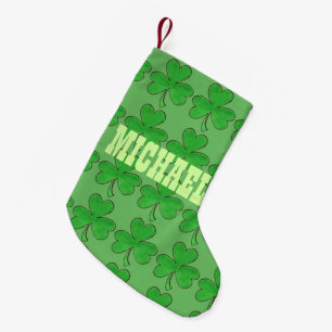 Personalized Irish Lucky Clover Green Shamrock Small Christmas Stocking