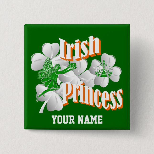 Personalized Irish princess with fairy 2 Inch Square Button (Front)
